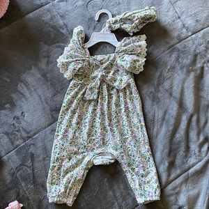 Infant floral romper with matching headband
